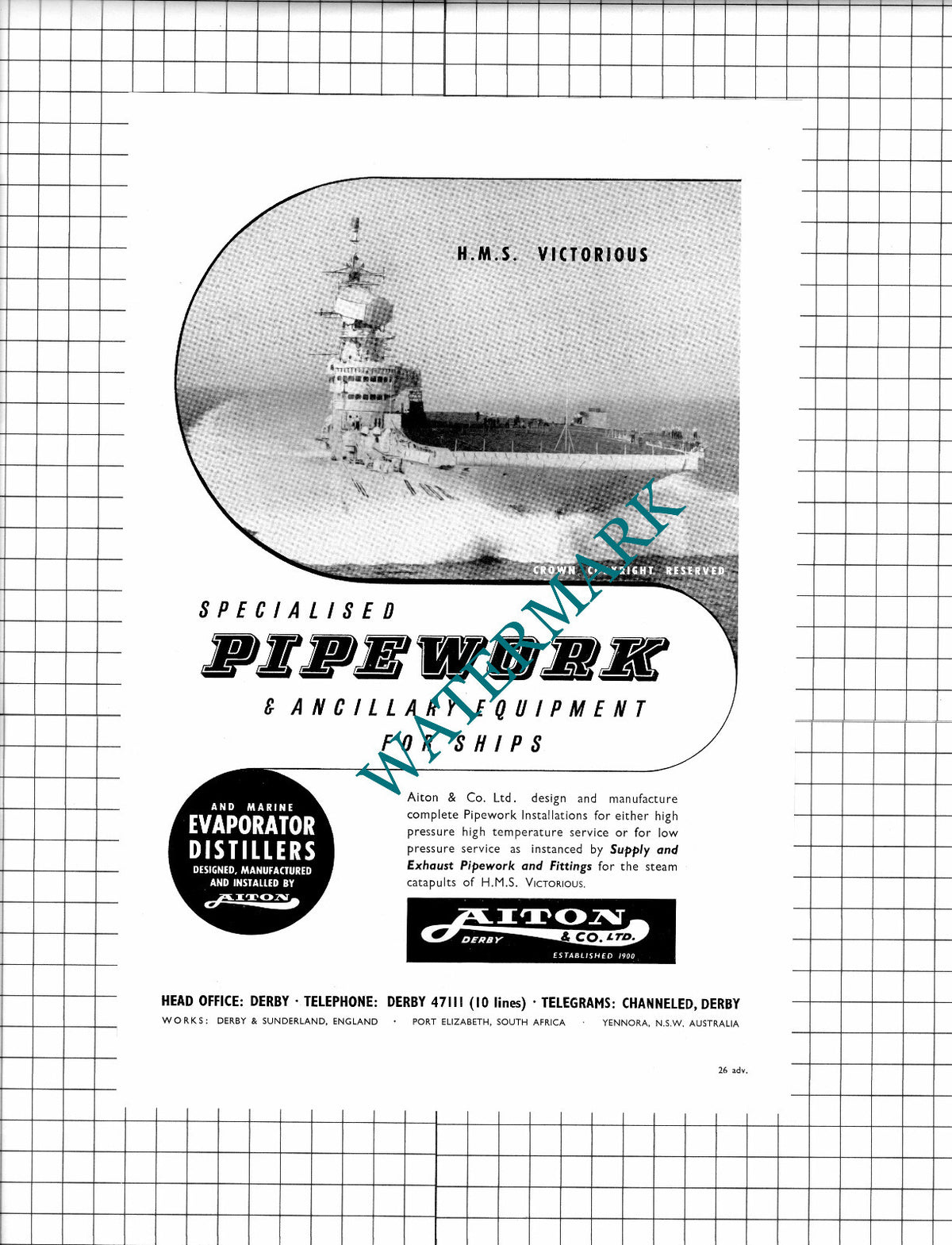 HMS Victorious Ship Aiton & Co Ltd Derby Advert -1960 Clipping / Print