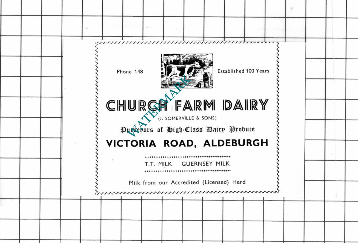 Church Farm Dairy Aldeburgh Suffolk J Somerville & Sons - 1952 Small Advert