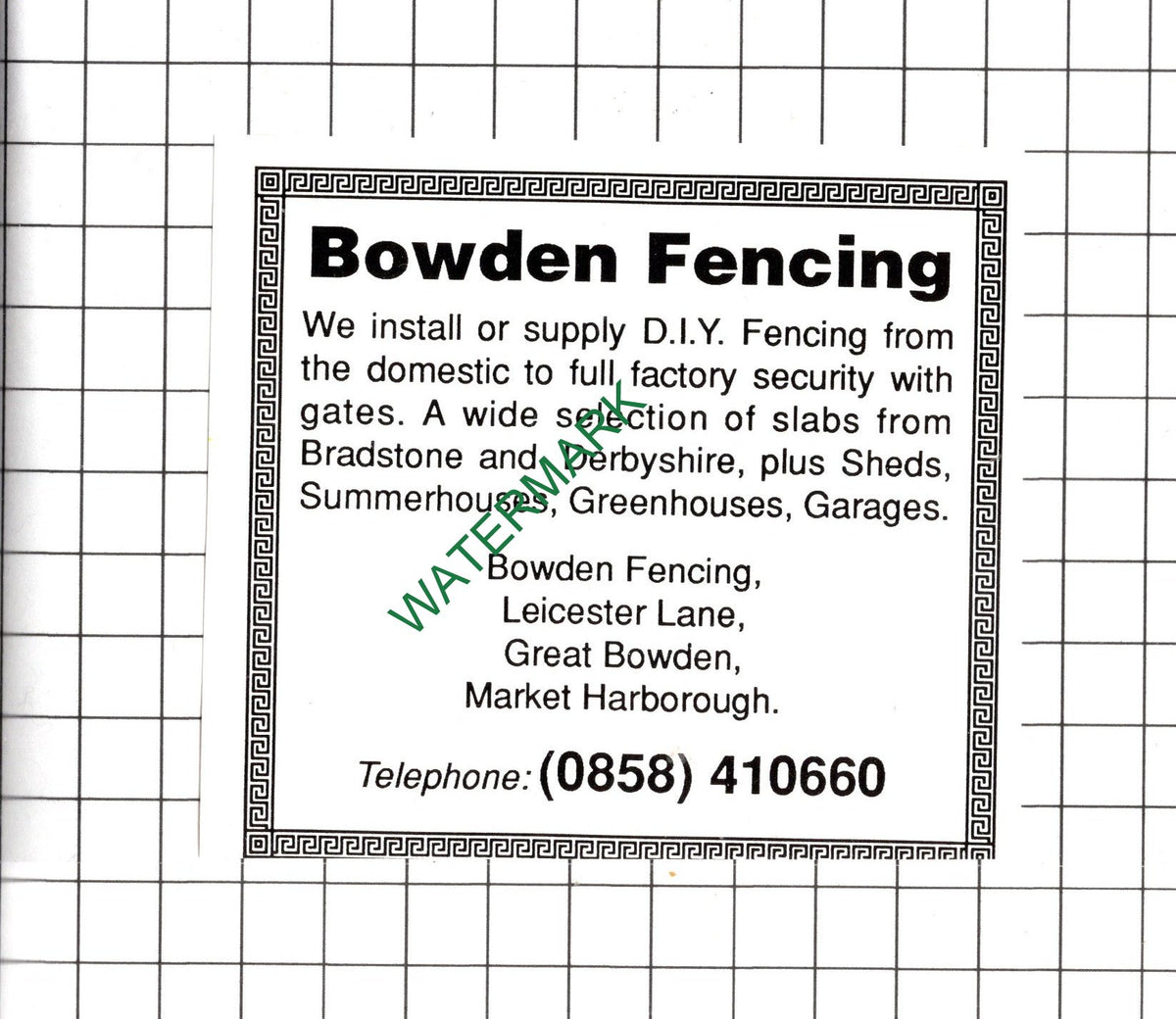 Bowden Fencing Great Bowden Market Harborough Leicestershire - 1990 Small Advert