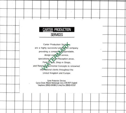 Carter Production Services Market Harborough Leicestershire - 1990 Small Advert