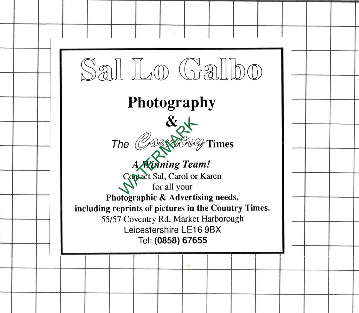 Sal Lo Galbo Photography Market Harborough Leicestershire - 1990 Small Advert